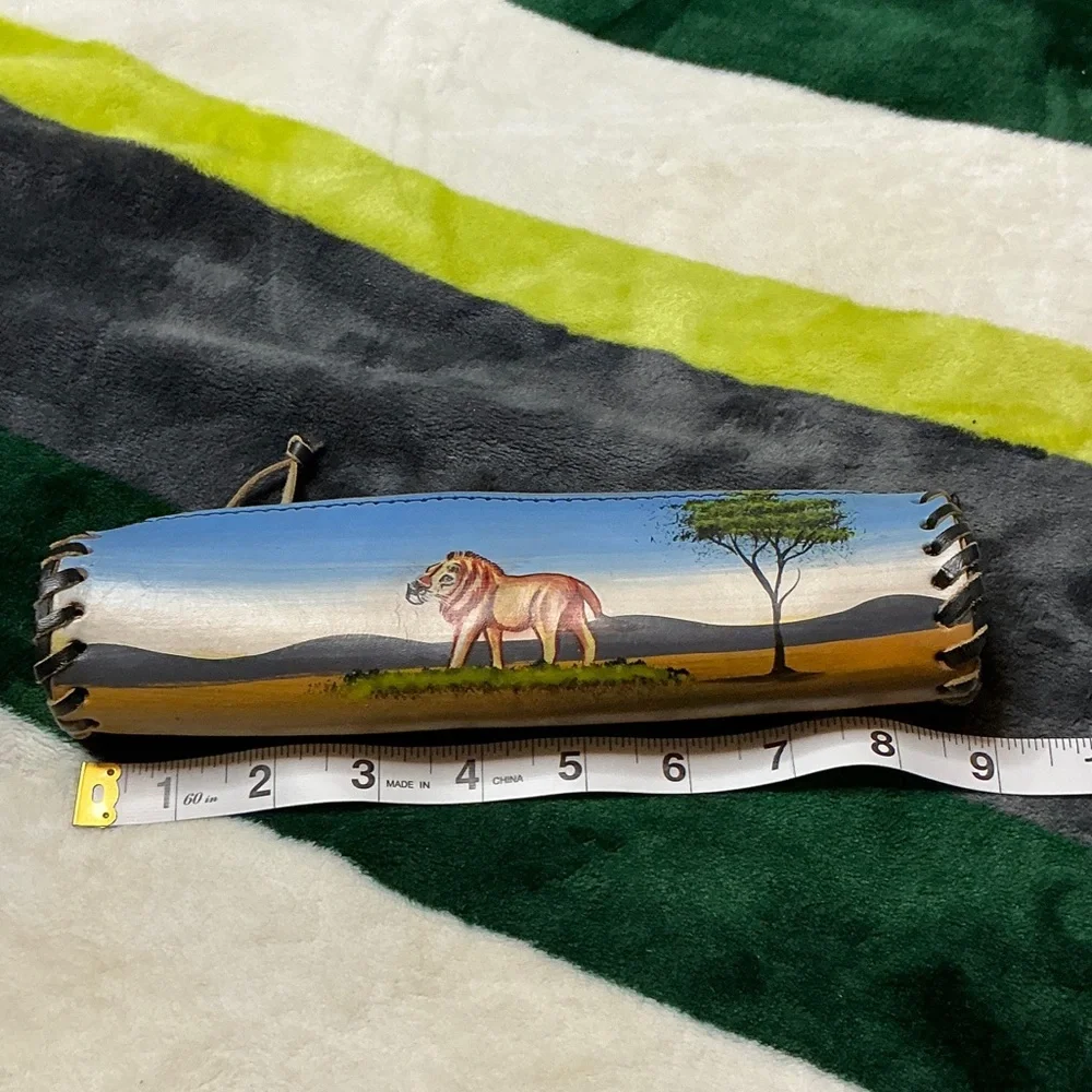 Leather Pencil Case with Lion Design